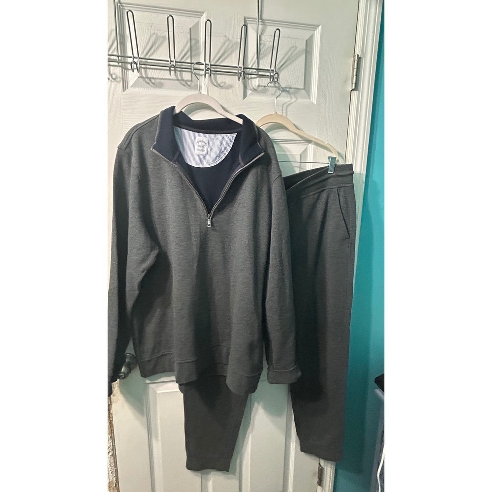Brooks Brothers Mens Charcoal Gray Quarter Zip Pullover and Pants Set XL Lounge